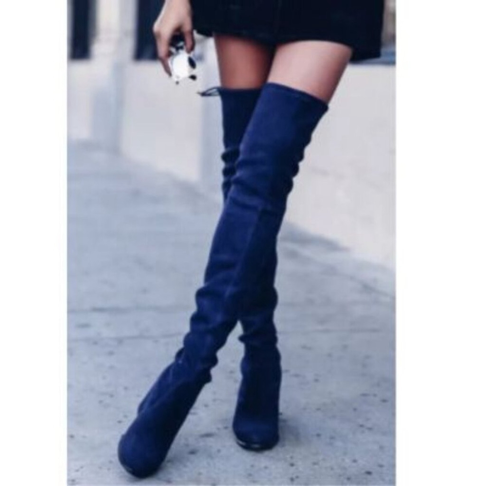 Stuart Weitzman Tieland Dark Blue Over the Knee Boots size 38